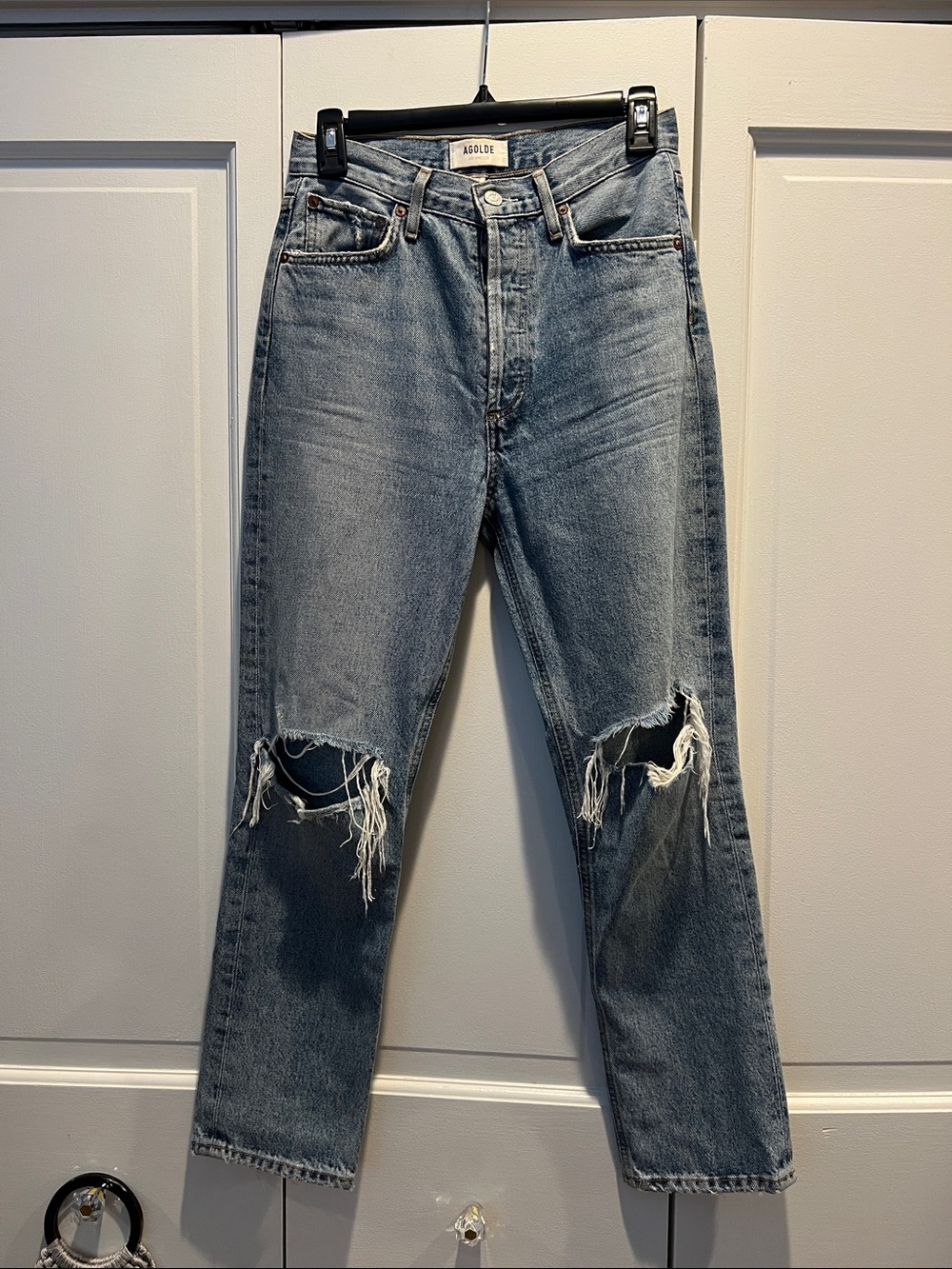 AGOLDE Womens Blue Straight-Leg Distressed Jeans